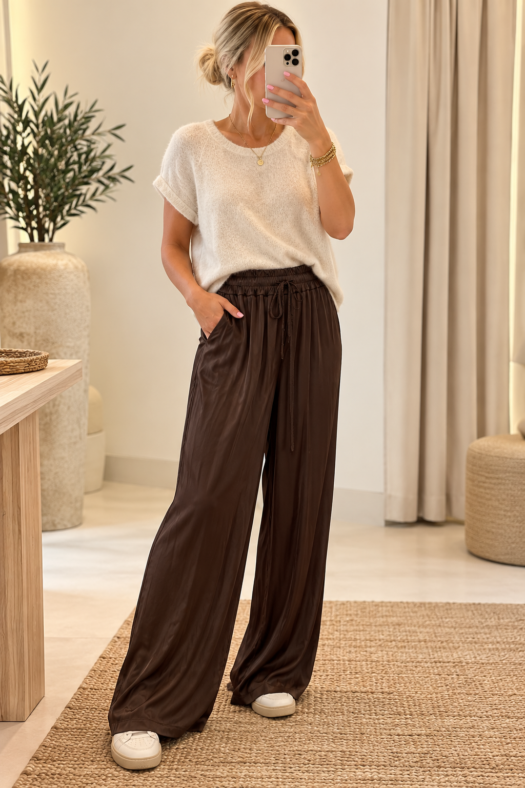 SATIN PANTS BROWN